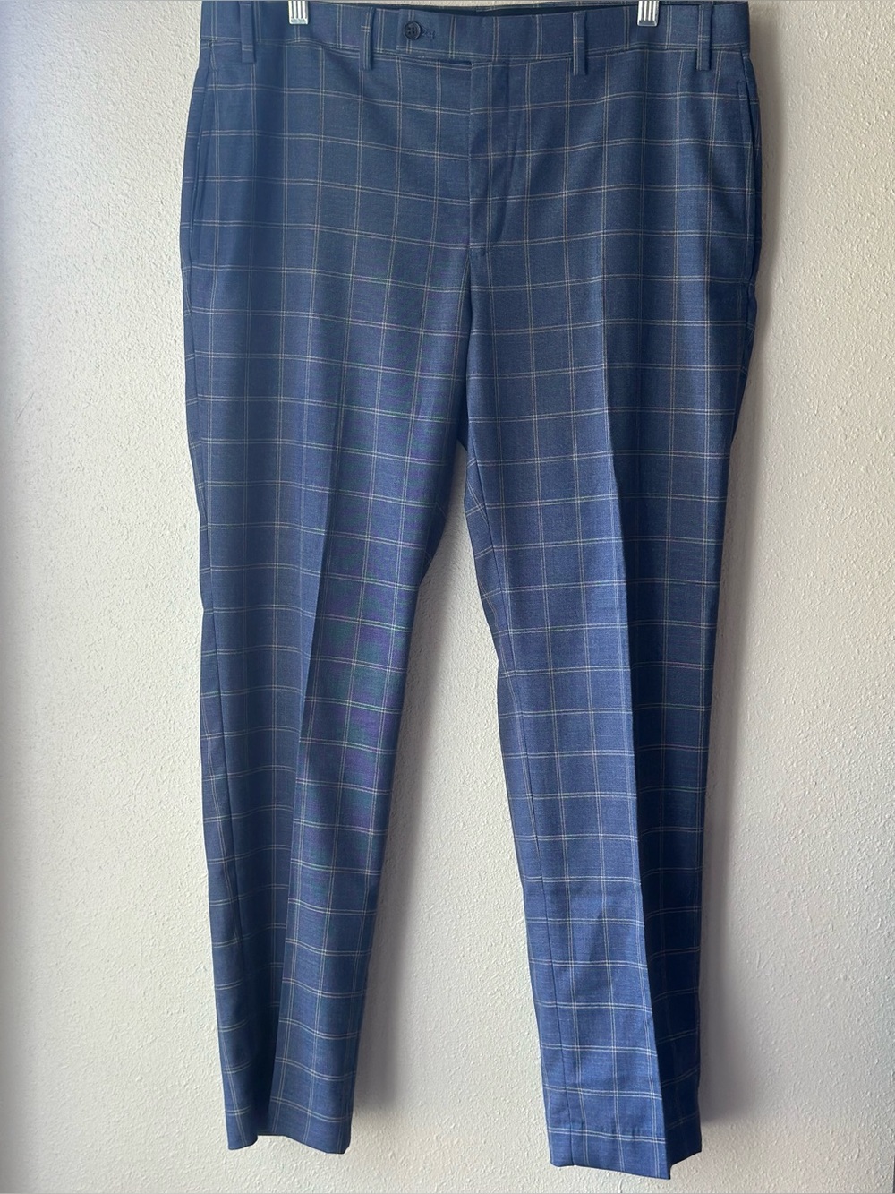 Lauren Ralph Lauren Mens 36x30 Blue Windowpane Plaid Flat Front Dress Pants